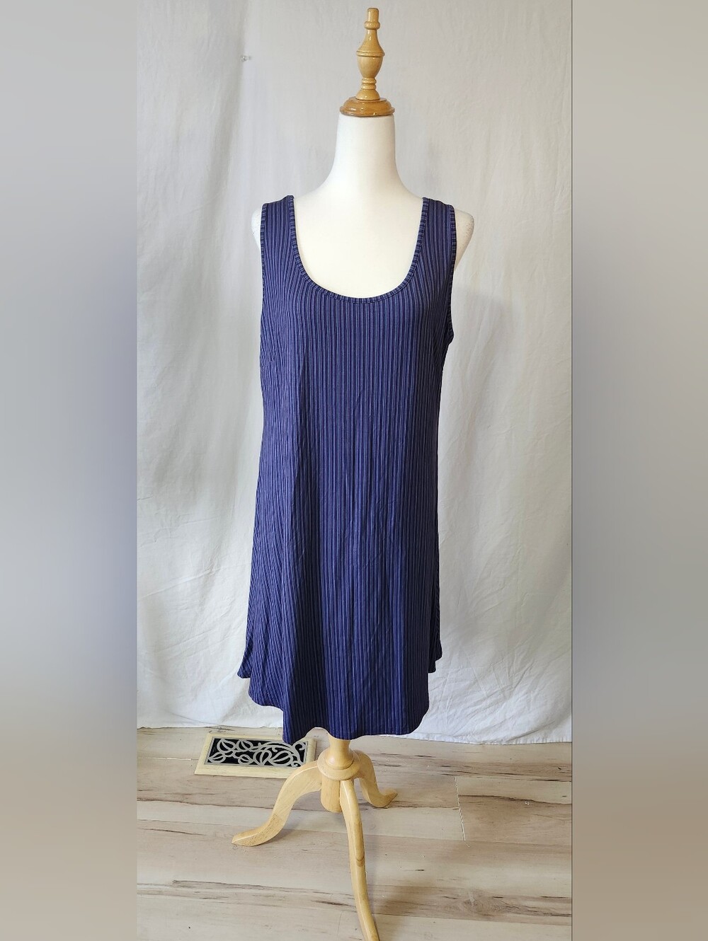 Blue Sky Bamboo Blend Sleeveless Navy Ribbed Tank Dress